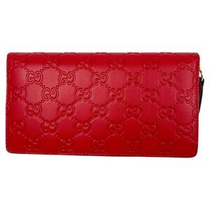 Gucci Red Guccisima Leather Zip Around Wallet Clutch WOC